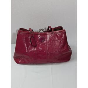 COACH Hot Pink Patent Leather Signature Carryall Kisslock Bag
